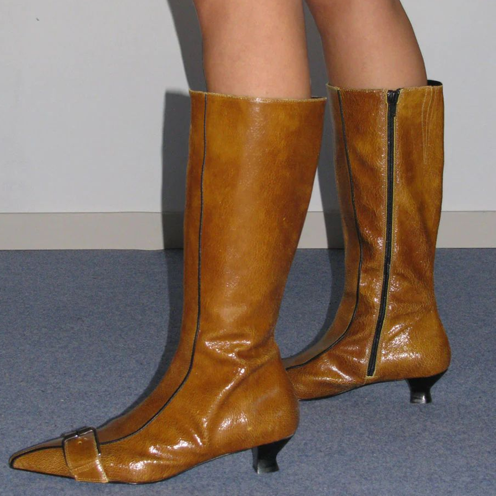 Leather Classic Strap - Buckle Belt Sewing Stiletto Boots Sexy